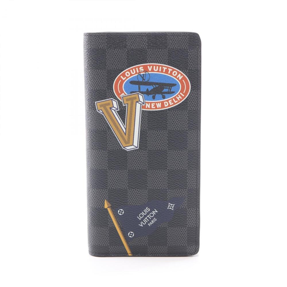 Louis Vuitton Portefeuille Brazza Damier LV Wallet Canvas Leather Graphite Black